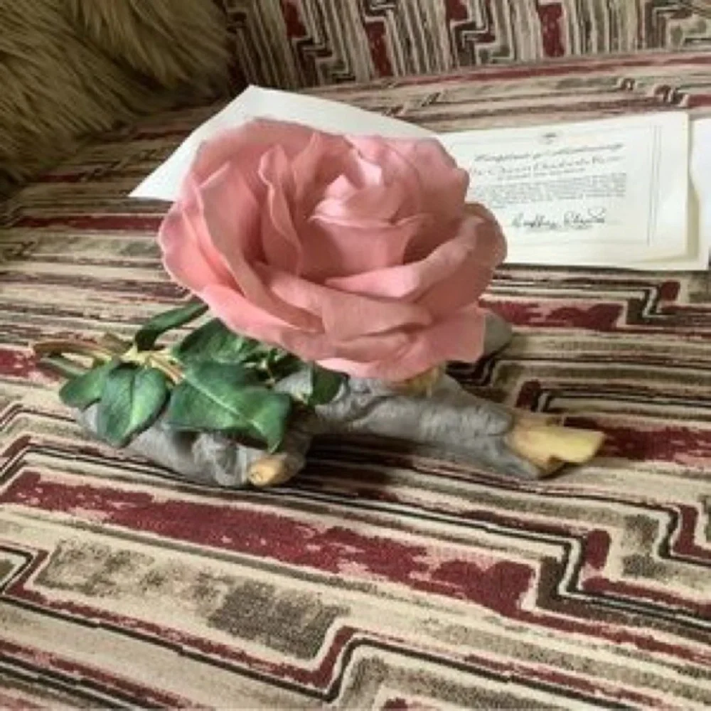 Pink Artificial Rose Accent with Green Leaves